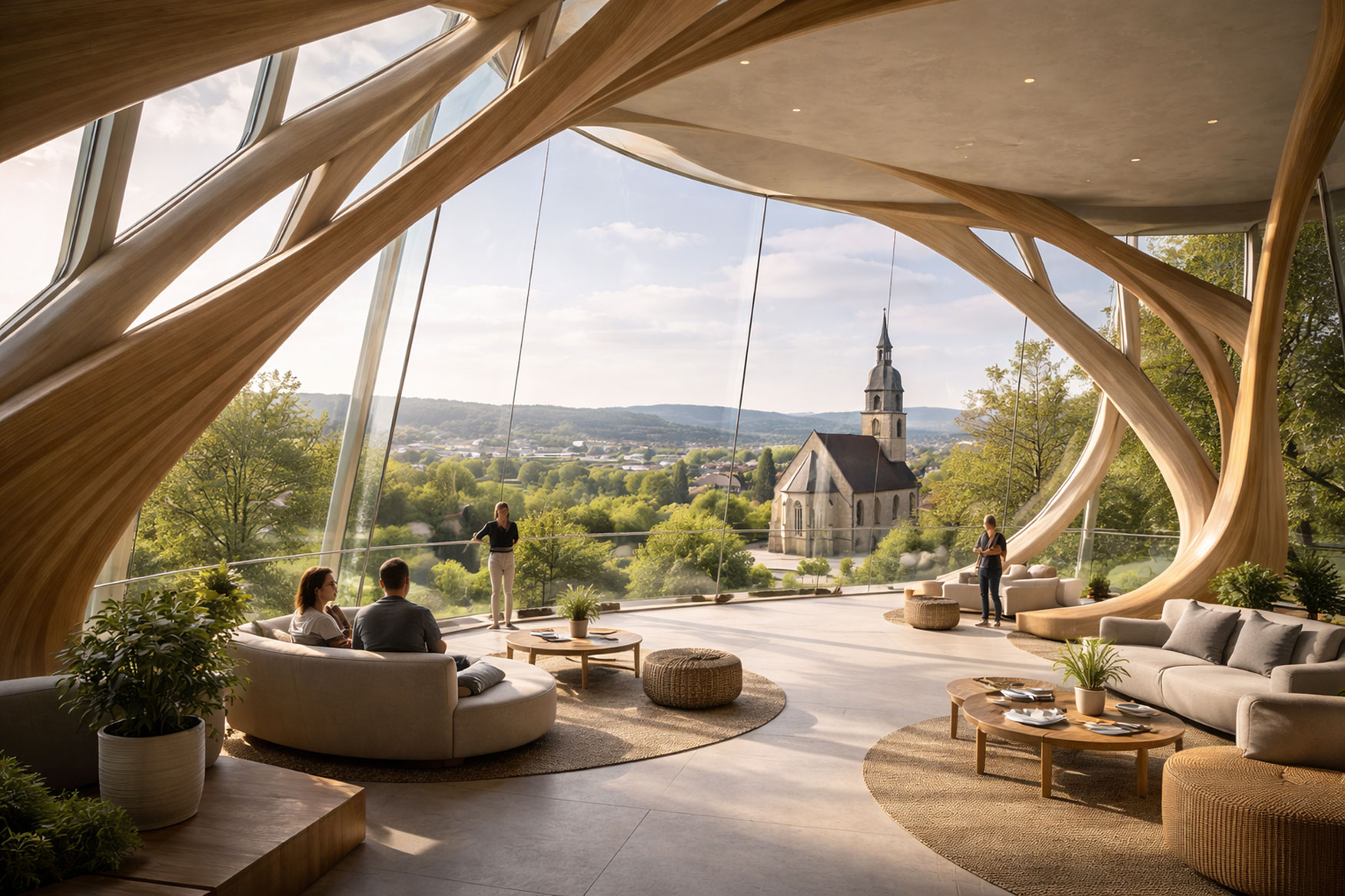 Innenraum der Krone des Seedtowers mit Blick auf Böblingen und die Stadtkirche